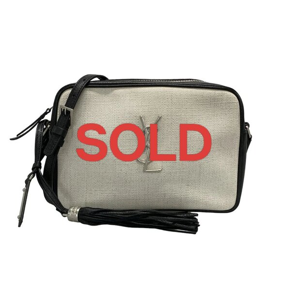 SAINT LAURENT PARIS Lou Camera Bag Cream Black Coated Canvas Leather 838-072125 - Picture 1 of 14